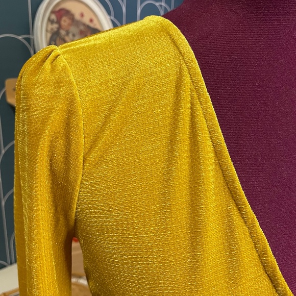 Gold Velvet Deep V Long Sleeve Top Size Medium - Picture 3 of 8